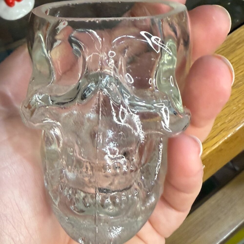Vintage Glass Skull Tea Candle Holder